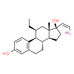 ChemSpider 2D Image | (11beta,17alpha,20Z)-11-Ethyl-21-(~125~I)iodo-19-norpregna-1,3,5(10),20-tetraene-3,17-diol | C22H29125IO2