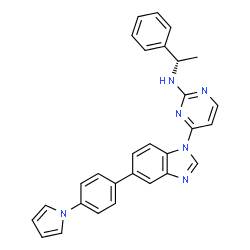 ChemSpider 2D Image | N-[(1S)-1-Phenylethyl]-4-{5-[4-(1H-pyrrol-1-yl)phenyl]-1H-benzimidazol-1-yl}-2-pyrimidinamine | C29H24N6