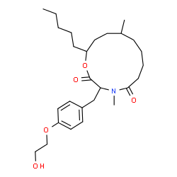 ChemSpider 2D Image | 3-[4-(2-Hydroxyethoxy)benzyl]-4,10-dimethyl-13-pentyl-1-oxa-4-azacyclotridecane-2,5-dione | C27H43NO5