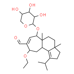 ChemSpider 2D Image | 9-Ethoxy-8-formyl-1-isopropyl-3a,5a-dimethyl-2,3,3a,4,5,5a,6,9,10,10a-decahydrocyclohepta[e]inden-6-yl pentopyranoside | C27H42O7