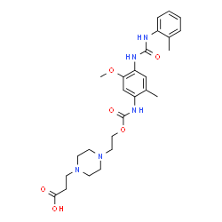 ChemSpider 2D Image | 3-[4-(2-{[(5-Methoxy-2-methyl-4-{[(2-methylphenyl)carbamoyl]amino}phenyl)carbamoyl]oxy}ethyl)-1-piperazinyl]propanoic acid | C26H35N5O6