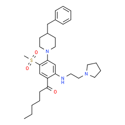 ChemSpider 2D Image | 1-[4-(4-Benzyl-1-piperidinyl)-5-(methylsulfonyl)-2-{[2-(1-pyrrolidinyl)ethyl]amino}phenyl]-1-hexanone | C31H45N3O3S