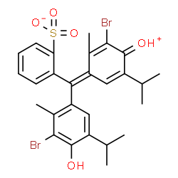 ChemSpider 2D Image | 2-{(Z)-(3-Bromo-4-hydroxy-5-isopropyl-2-methylphenyl)[(4Z)-3-bromo-5-isopropyl-2-methyl-4-oxonio-2,5-cyclohexadien-1-ylidene]methyl}benzenesulfonate | C27H28Br2O5S