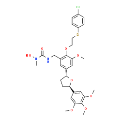 ChemSpider 2D Image | 3-(2-{2-[(4-Chlorophenyl)sulfanyl]ethoxy}-3-methoxy-5-[(2R,5R)-5-(3,4,5-trimethoxyphenyl)tetrahydro-2-furanyl]benzyl)-1-hydroxy-1-methylurea | C31H37ClN2O8S