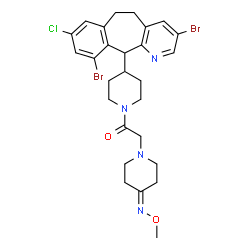 ChemSpider 2D Image | 1-[4-(3,10-Dibromo-8-chloro-6,11-dihydro-5H-benzo[5,6]cyclohepta[1,2-b]pyridin-11-yl)-1-piperidinyl]-2-[4-(methoxyimino)-1-piperidinyl]ethanone | C27H31Br2ClN4O2