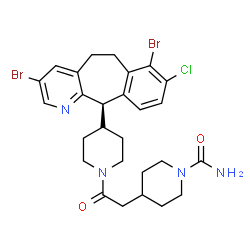 ChemSpider 2D Image | 4-(2-{4-[(11R)-3,7-Dibromo-8-chloro-6,11-dihydro-5H-benzo[5,6]cyclohepta[1,2-b]pyridin-11-yl]-1-piperidinyl}-2-oxoethyl)-1-piperidinecarboxamide | C27H31Br2ClN4O2