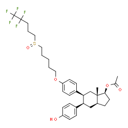 ChemSpider 2D Image | (1S,3aS,5R,6S,7aS)-5-(4-Hydroxyphenyl)-7a-methyl-6-[4-({5-[(4,4,5,5,5-pentafluoropentyl)sulfinyl]pentyl}oxy)phenyl]octahydro-1H-inden-1-yl acetate | C34H43F5O5S