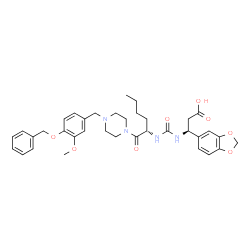 ChemSpider 2D Image | (3S)-3-(1,3-Benzodioxol-5-yl)-3-({[(2S)-1-{4-[4-(benzyloxy)-3-methoxybenzyl]-1-piperazinyl}-1-oxo-2-hexanyl]carbamoyl}amino)propanoic acid | C36H44N4O8