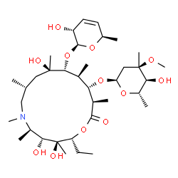 ChemSpider 2D Image | (2R,3S,4R,5R,8R,10R,11R,12S,13S,14R)-2-Ethyl-3,4,10-trihydroxy-11-{[(2S,3R,6R)-3-hydroxy-6-methyl-3,6-dihydro-2H-pyran-2-yl]oxy}-3,5,6,8,10,12,14-heptamethyl-15-oxo-1-oxa-6-azacyclopentadecan-13-yl 2,
6-dideoxy-3-C-methyl-3-O-methyl-alpha-L-ribo-hexopyranoside | C36H65NO12