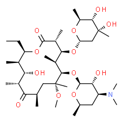 ChemSpider 2D Image | (3R,4S,5S,6R,7R,9R,11R,12S,13R,14R)-4-{[(2R,4R,5S,6S)-4,5-Dihydroxy-4,6-dimethyltetrahydro-2H-pyran-2-yl]oxy}-6-{[(2S,3R,4S,6R)-4-(dimethylamino)-3-hydroxy-6-methyltetrahydro-2H-pyran-2-yl]oxy}-14-eth
yl-12-hydroxy-7-methoxy-3,5,7,9,11,13-hexamethyloxacyclotetradecane-2,10-dione | C37H67NO12
