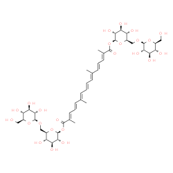 ChemSpider 2D Image | bis[(2S,3R,4S,5S,6R)-3,4,5-trihydroxy-6-[[(2S,3S,4R,5R,6S)-3,4,5-trihydroxy-6-(hydroxymethyl)tetrahydropyran-2-yl]oxymethyl]tetrahydropyran-2-yl] (2E,4E,6E,8E,10E,12E,14E)-2,6,11,15-tetramethylhexadeca-2,4,6,8,10,12,14-heptaenedioate | C44H64O24