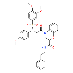 ChemSpider 2D Image | 4-{N-[(3,4-Dimethoxyphenyl)sulfonyl]-N-(4-methoxyphenyl)glycyl}-N-(2-phenylethyl)-3,4-dihydro-2H-1,4-benzoxazine-2-carboxamide | C34H35N3O8S