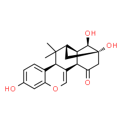 ChemSpider 2D Image | (3S,13R,17R,18R)-7,16,17-Trihydroxy-2,2-dimethyl-10-oxapentacyclo[14.2.1.0~3,12~.0~4,9~.0~13,18~]nonadeca-4,6,8,11-tetraen-14-one | C20H22O5
