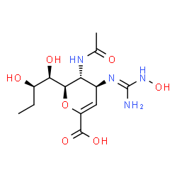 ChemSpider 2D Image | (6R)-5-Acetamido-4-{(E)-[amino(hydroxyamino)methylene]amino}-2,6-anhydro-3,4,5-trideoxy-6-[(1R,2R)-1,2-dihydroxybutyl]-L-threo-hex-2-enonic acid | C13H22N4O7