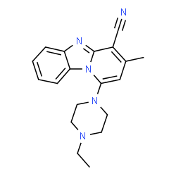 ChemSpider 2D Image | 1-(4-Ethyl-1-piperazinyl)-3-methylpyrido[1,2-a]benzimidazole-4-carbonitrile | C19H21N5