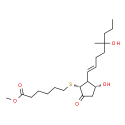 ChemSpider 2D Image | Methyl 6-({(1R,3R)-3-hydroxy-2-[(1E)-5-hydroxy-5-methyl-1-octen-1-yl]-5-oxocyclopentyl}sulfanyl)hexanoate | C21H36O5S