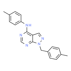 ChemSpider 2D Image | 1-(4-Methylbenzyl)-N-(4-methylphenyl)-1H-pyrazolo[3,4-d]pyrimidin-4-amine | C20H19N5