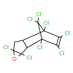 ChemSpider 2D Image | 1,3,5,8,9,10,11,11-Octachloro-4-oxatetracyclo[6.2.1.0~2,7~.0~3,5~]undec-9-ene | C10H4Cl8O