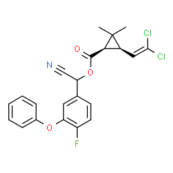 ChemSpider 2D Image | Cyano(4-fluoro-3-phenoxyphenyl)methyl (1R,3R)-3-(2,2-dichlorovinyl)-2,2-dimethylcyclopropanecarboxylate | C22H18Cl2FNO3