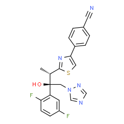 ChemSpider 2D Image | 4-{2-[(2S,3R)-3-(2,5-Difluorophenyl)-3-hydroxy-4-(1H-1,2,4-triazol-1-yl)-2-butanyl]-1,3-thiazol-4-yl}benzonitrile | C22H17F2N5OS