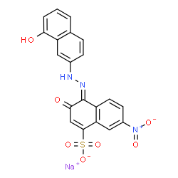 ChemSpider 2D Image | Sodium (4Z)-4-[(8-hydroxy-2-naphthyl)hydrazono]-7-nitro-3-oxo-3,4-dihydro-1-naphthalenesulfonate | C20H12N3NaO7S