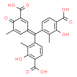 ChemSpider 2D Image | 4,4'-[(3-Carboxy-5-methyl-4-oxo-2,5-cyclohexadien-1-ylidene)methylene]bis(2-hydroxy-3-methylbenzoic acid) | C25H20O9