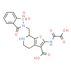 ChemSpider 2D Image | 2-[(Carboxycarbonyl)amino]-7-[(1,1-dioxido-3-oxo-1,2-benzothiazol-2(3H)-yl)methyl]-4,5,6,7-tetrahydrothieno[2,3-c]pyridine-3-carboxylic acid | C18H15N3O8S2