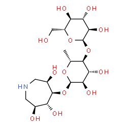 ChemSpider 2D Image | (3R,4R,5R,6S)-3,5,6-Trihydroxy-4-azepanyl 6-deoxy-4-O-alpha-D-glucopyranosyl-alpha-D-glucopyranoside | C18H33NO13