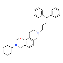 ChemSpider 2D Image | 3-Cyclohexyl-8-(4,4-diphenylbutyl)-3,4,7,8,9,10-hexahydro-2H-[1,3]oxazino[6,5-f]isoquinoline | C33H40N2O