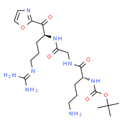 ChemSpider 2D Image | N-(2-{[(2S)-5-[(Diaminomethylene)amino]-1-(1,3-oxazol-2-yl)-1-oxo-2-pentanyl]amino}-2-oxoethyl)-N~2~-{[(2-methyl-2-propanyl)oxy]carbonyl}-D-ornithinamide | C21H36N8O6