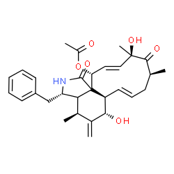 ChemSpider 2D Image | (3S,4S,6S,6aR,7E,10S,12R,13E,15R)-3-Benzyl-6,12-dihydroxy-4,10,12-trimethyl-5-methylene-1,11-dioxo-2,3,3a,4,5,6,6a,9,10,11,12,15-dodecahydro-1H-cycloundeca[d]isoindol-15-yl acetate | C30H37NO6