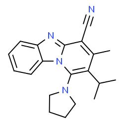 ChemSpider 2D Image | 2-Isopropyl-3-methyl-1-(1-pyrrolidinyl)pyrido[1,2-a]benzimidazole-4-carbonitrile | C20H22N4