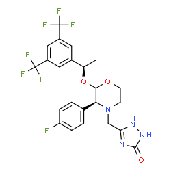ChemSpider 2D Image | 3-{[(3S)-2-{(1R)-1-[3,5-bis(trifluoromethyl)phenyl]ethoxy}-3-(4-fluorophenyl)morpholin-4-yl]methyl}-1H-1,2,4-triazol-5-ol | C23H21F7N4O3