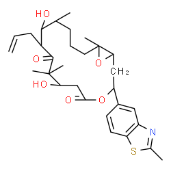 ChemSpider 2D Image | 10-Allyl-7,11-dihydroxy-8,8,12,16-tetramethyl-3-(2-methyl-1,3-benzothiazol-5-yl)-4,17-dioxabicyclo[14.1.0]heptadecane-5,9-dione | C30H41NO6S