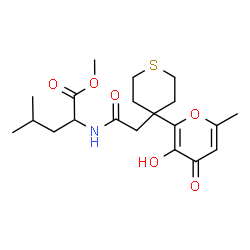ChemSpider 2D Image | Methyl N-{[4-(3-hydroxy-6-methyl-4-oxo-4H-pyran-2-yl)tetrahydro-2H-thiopyran-4-yl]acetyl}leucinate | C20H29NO6S