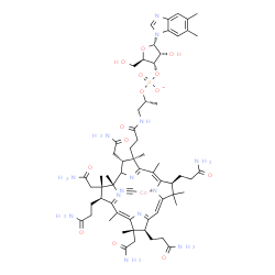 ChemSpider 2D Image | cyano-[(2R,3R,5Z,7S,9Z,12S,13S,14Z,17S,18S,19R)-2,13,18-tris(2-amino-2-oxo-ethyl)-7,12,17-tris(3-amino-3-oxo-propyl)-3-[3-[[(2R)-2-[[(2R,3S,4R,5S)-5-(5,6-dimethylbenzimidazol-1-yl)-4-hydroxy-2-(hydroxymethyl)tetrahydrofuran-3-yl]oxy-oxido-phosphoryl]oxypropyl]amino]-3-oxo-propyl]-3,5,8,8,13,15,18,19-octamethyl-2,7,12,17-tetrahydro-1H-corrin-22-yl]cobalt(1+) | C63H88CoN14O14P