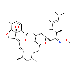 ChemSpider 2D Image | (1'R,2R,4Z,4'S,5S,6S,8'R,10'E,13'R,14'E,16'E,20'S,21'R,24'S)-21',24'-Dihydroxy-4-(methoxyimino)-5,11',13',22'-tetramethyl-6-[(2E)-4-methyl-2-penten-2-yl]-3,4,5,6-tetrahydro-2'H-spiro[pyran-2,6'-[3,7,1
9]trioxatetracyclo[15.6.1.1~4,8~.0~20,24~]pentacosa[10,14,16,22]tetraen]-2'-one | C37H53NO8