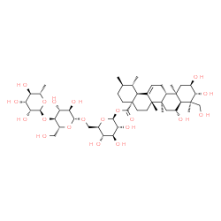 ChemSpider 2D Image | 6-Deoxy-alpha-L-mannopyranosyl-(1->4)-beta-D-glucopyranosyl-(1->6)-1-O-[(2alpha,3beta,5beta,6beta)-2,3,6,23-tetrahydroxy-28-oxours-12-en-28-yl]-beta-D-glucopyranose | C48H78O20