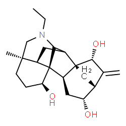 ChemSpider 2D Image | (1R,2R,4R,5R,7R,8R,10R,13R,16S,17R)-11-Ethyl-13-methyl-6-methylene-11-azahexacyclo[7.7.2.1~5,8~.0~1,10~.0~2,8~.0~13,17~]nonadecane-4,7,16-triol | C22H33NO3