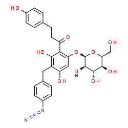 ChemSpider 2D Image | 4-(4-Azidobenzyl)-3,5-dihydroxy-2-[3-(4-hydroxyphenyl)propanoyl]phenyl alpha-D-glucopyranoside | C28H29N3O10