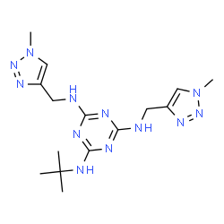 ChemSpider 2D Image | N~2~-(2-Methyl-2-propanyl)-N~4~,N~6~-bis[(1-methyl-1H-1,2,3-triazol-4-yl)methyl]-1,3,5-triazine-2,4,6-triamine | C15H24N12