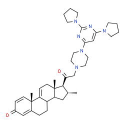 ChemSpider 2D Image | (8xi,14xi,16alpha)-21-{4-[2,6-Di(1-pyrrolidinyl)-4-pyrimidinyl]-1-piperazinyl}-16-methylpregna-1,4,9(11)-triene-3,20-dione | C38H52N6O2