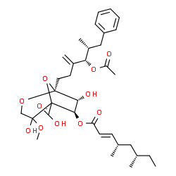 ChemSpider 2D Image | (1S,6R,7R)-1-[(4S,5R)-4-Acetoxy-5-methyl-3-methylene-6-phenylhexyl]-6-{[(2E,4S,6S)-4,6-dimethyl-2-octenoyl]oxy}-4,7-dihydroxy-4-methoxy-2,8-dioxabicyclo[3.2.1]octane-5-carboxylic acid (non-preferred n
ame) | C34H48O11