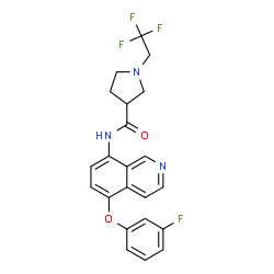 ChemSpider 2D Image | N-[5-(3-Fluorophenoxy)-8-isoquinolinyl]-1-(2,2,2-trifluoroethyl)-3-pyrrolidinecarboxamide | C22H19F4N3O2