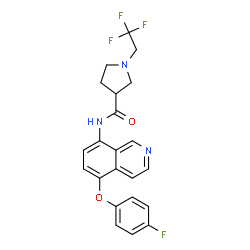 ChemSpider 2D Image | N-[5-(4-Fluorophenoxy)-8-isoquinolinyl]-1-(2,2,2-trifluoroethyl)-3-pyrrolidinecarboxamide | C22H19F4N3O2