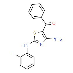 ChemSpider 2D Image | {4-Amino-2-[(2-fluorophenyl)amino]-1,3-thiazol-5-yl}(phenyl)methanone | C16H12FN3OS
