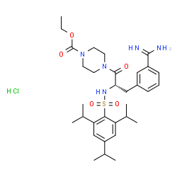ChemSpider 2D Image | Ethyl 4-{3-carbamimidoyl-N-[(2,4,6-triisopropylphenyl)sulfonyl]-L-phenylalanyl}-1-piperazinecarboxylate hydrochloride (1:1) | C32H48ClN5O5S