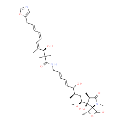 ChemSpider 2D Image | (3R,4Z,6Z,8E)-3-Hydroxy-N-{(2E,4E,6R,7R,9S)-6-hydroxy-9-[(1R,4S,7R,8S)-8-hydroxy-1,5,7-trimethyl-3,6-dioxo-2-oxa-5-azaspiro[3.4]oct-8-yl]-9-methoxy-7-methyl-2,4-nonadien-1-yl}-2,2,4-trimethyl-10-(1,3-
oxazol-5-yl)-4,6,8-decatrienamide | C36H51N3O9