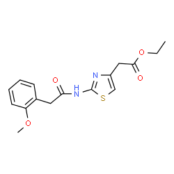 ChemSpider 2D Image | Ethyl (2-{[(2-methoxyphenyl)acetyl]amino}-1,3-thiazol-4-yl)acetate | C16H18N2O4S