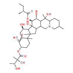 ChemSpider 2D Image | (3alpha,4beta,7beta,15beta,16alpha)-4,7,14,16,20-Pentahydroxy-15-{[(2R)-2-methylbutanoyl]oxy}-4,9-epoxycevan-3-yl (2S,3R)-2,3-dihydroxy-2-methylbutanoate | C37H59NO12